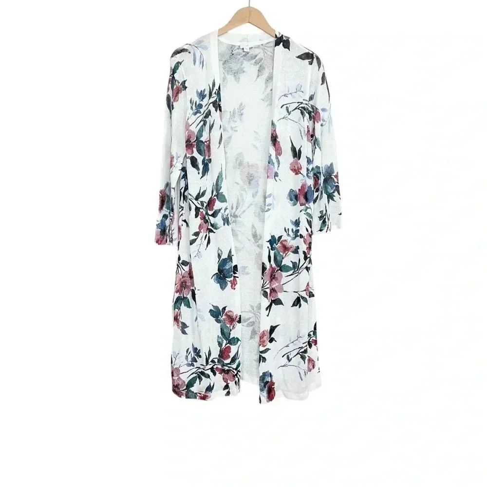 J. Jill White Floral Linen Cardigan Size Medium